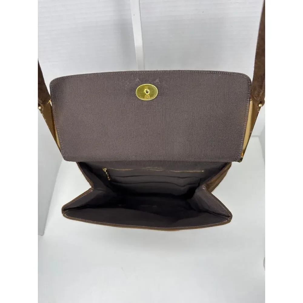 Prestige Vintage suede brown bag with gold hardware & flap closure